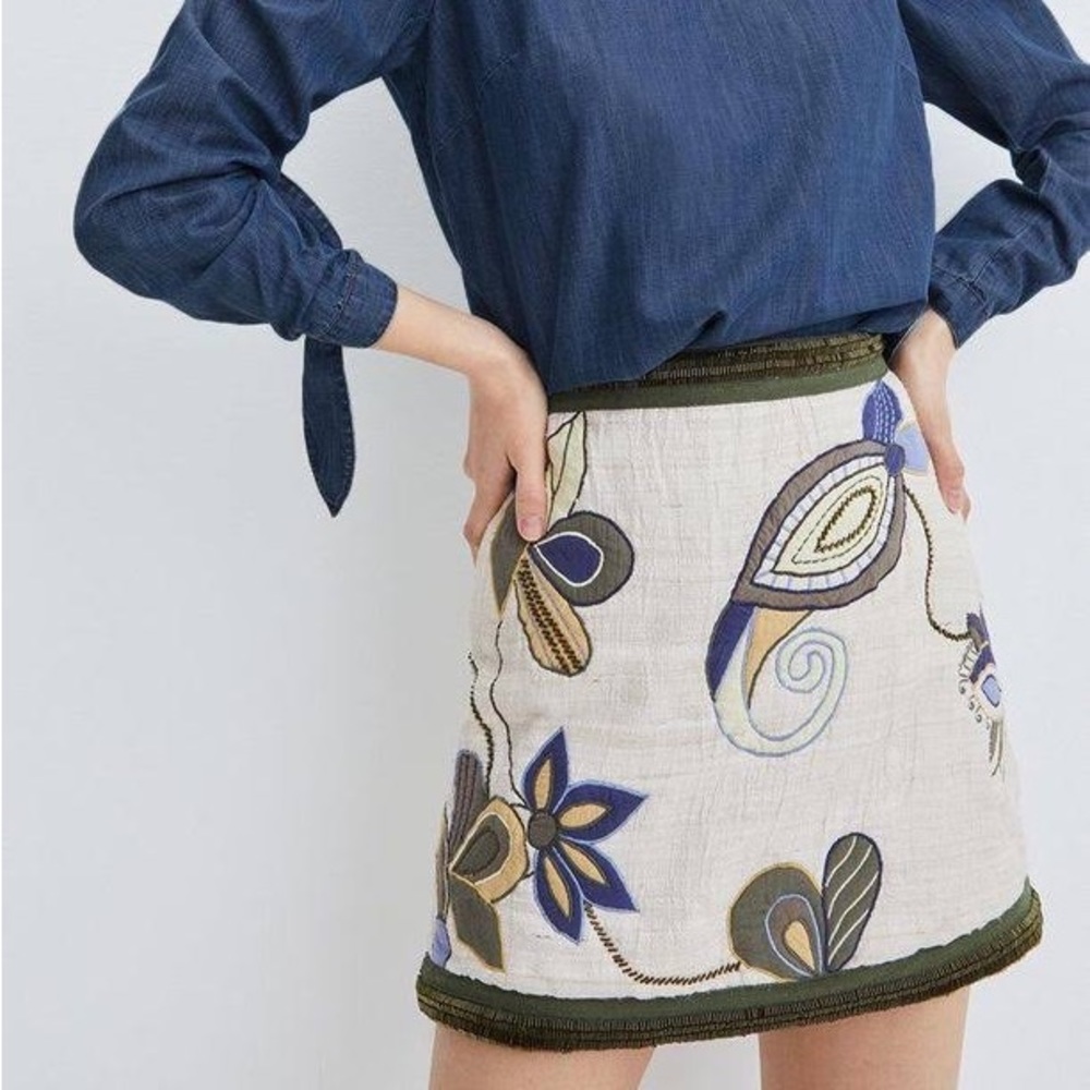Veronica Beard Inga Embroidered Skirt - 8